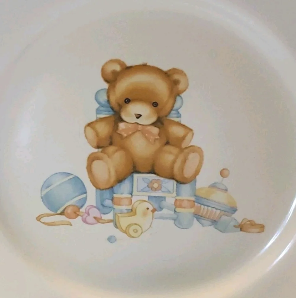 Vtg Hallmark  Bear Cup And Plate Set Cream  Japan Baby